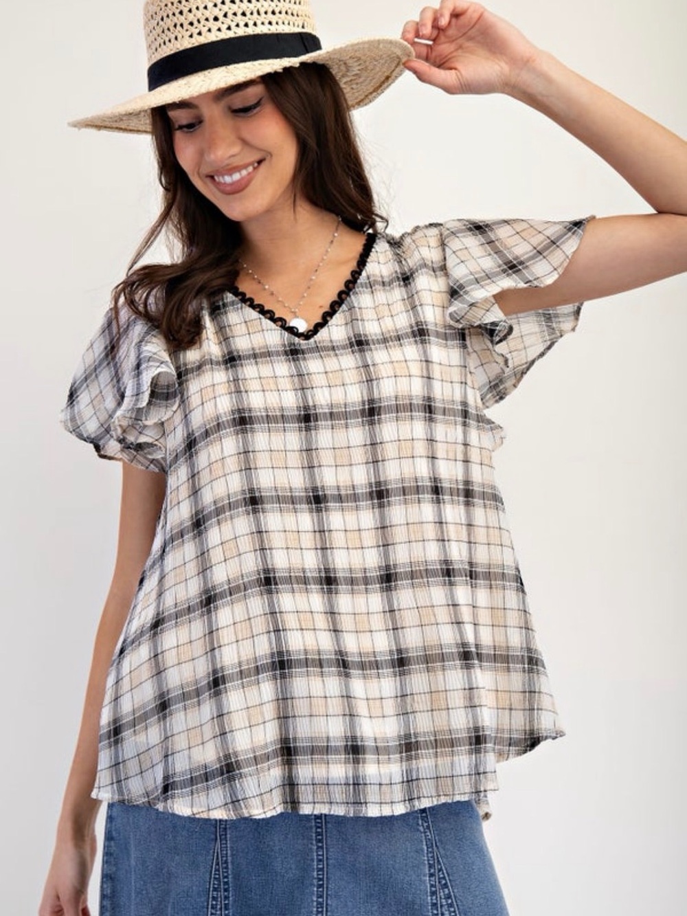 NEW Plaid Chiffon Blouse